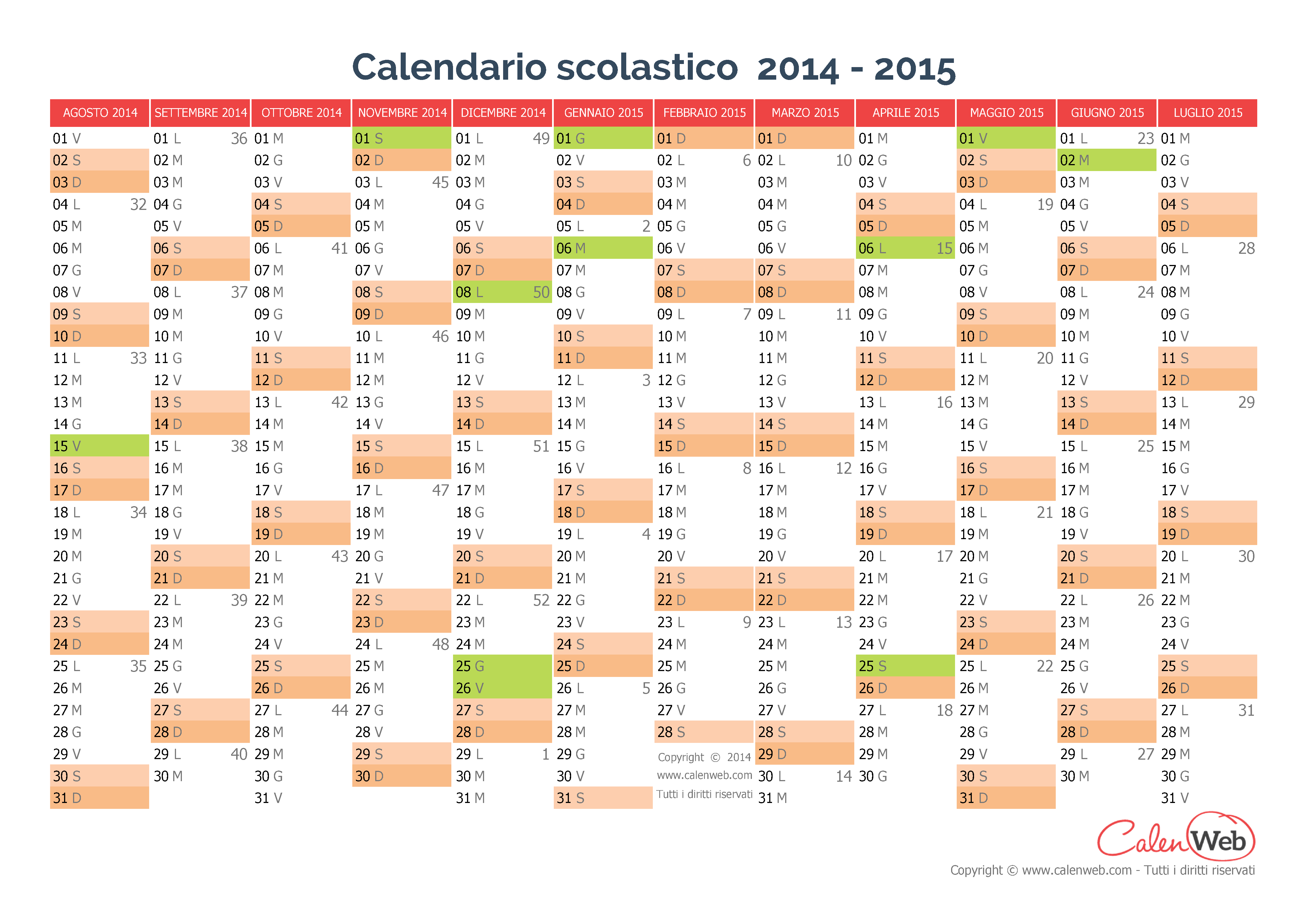 Calendario scolastico annuale 2014-2015 con le festività ...
