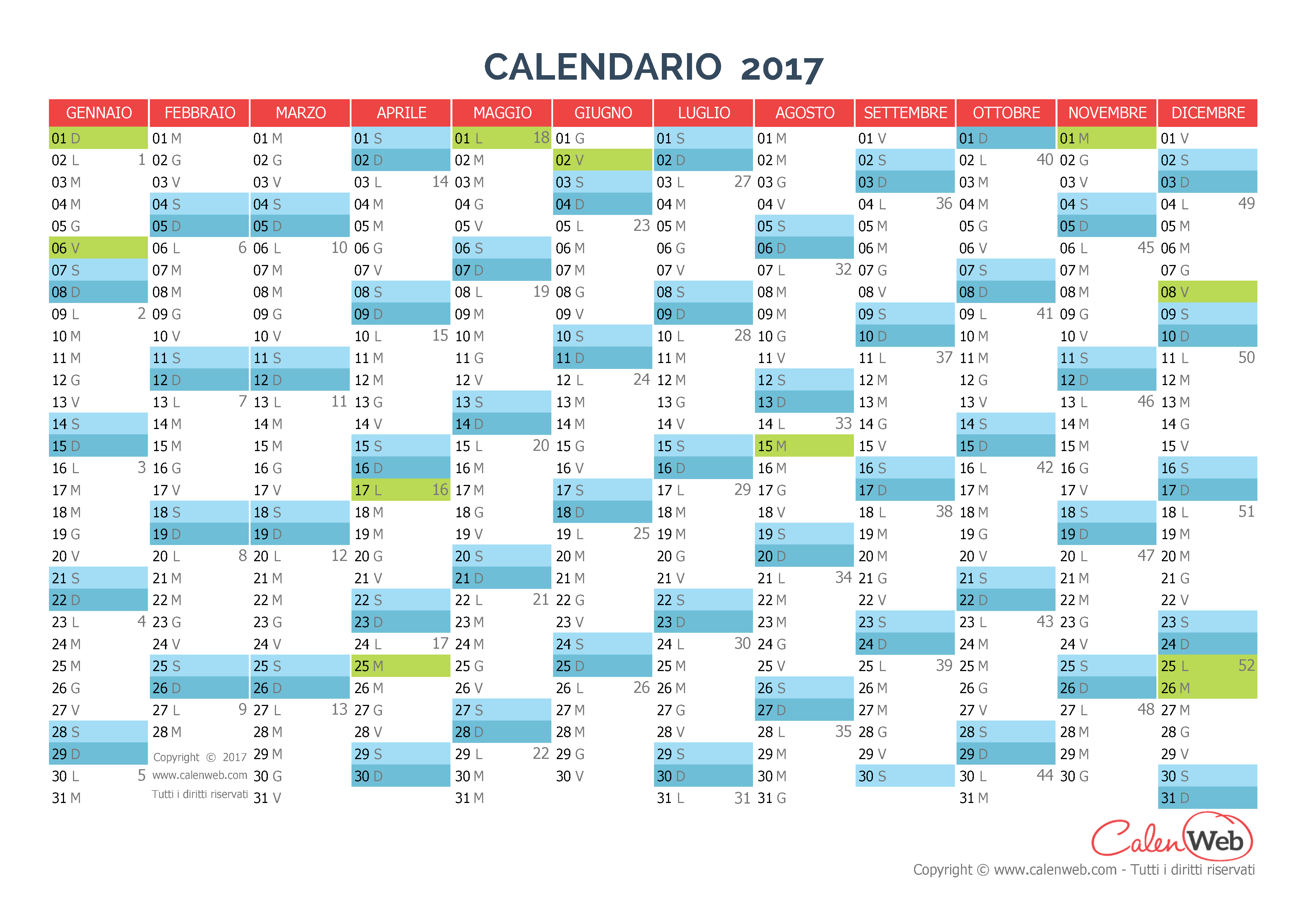 Calendario Annuale Anno 17 Con Le Festivita Italiane Calenweb Com
