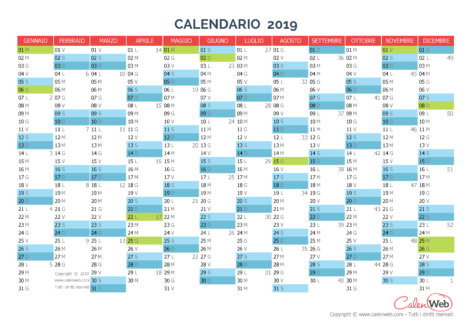 Calendario annuale – Anno 2019 con le festività italiane