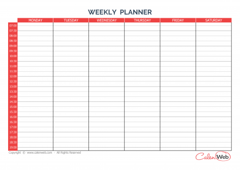 Weekly planner 6 days A week of 6 days