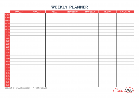 Weekly planner 7 days – First day: Sunday A week of 7 days - First day: Sunday