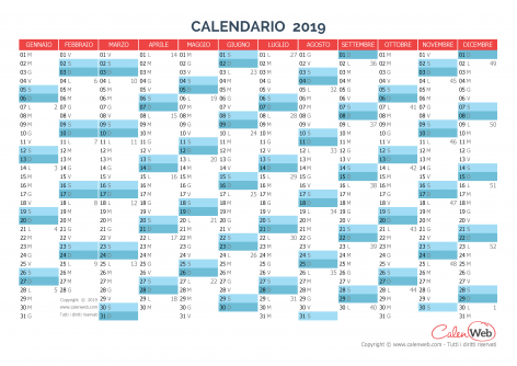 Calendario annuale – Anno 2019 Planner annuale orizzontale 2019