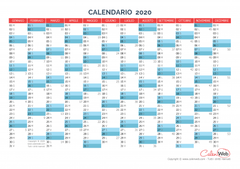 Calendario annuale – Anno 2020 Planner annuale orizzontale 2020