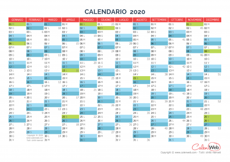 Calendario Annuale Anno 2020 Con Le Festivita Italiane Calenweb Com