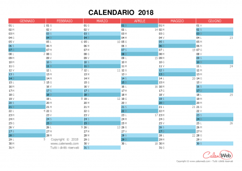 Calendario semestrale – Anno 2018 Versione vergine