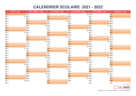 Calendrier scolaire semestriel 2021-2022 Version vierge
